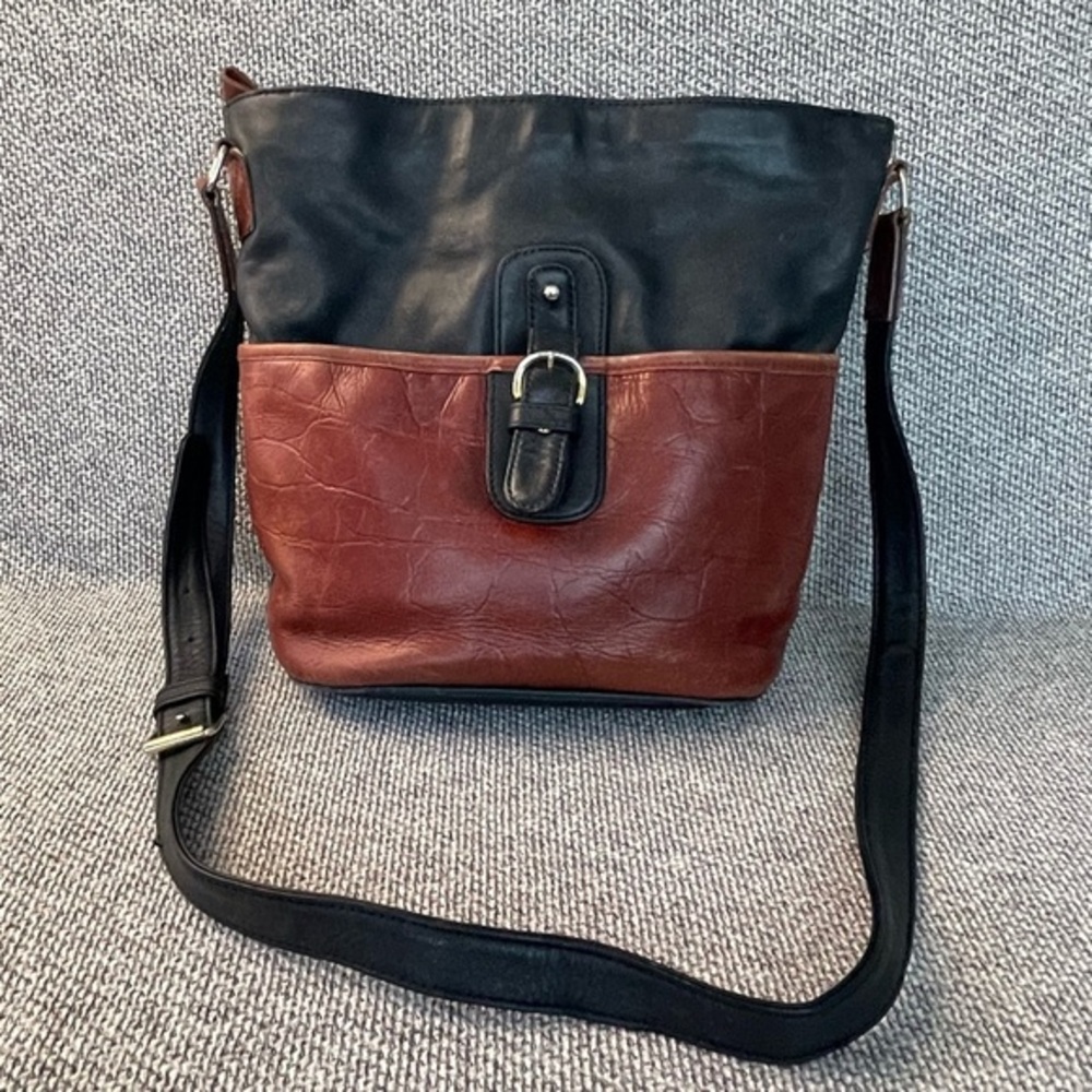 Valerie Stevens Black and Brown Leather Crossbody Bag